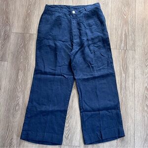 Gretchen Scott Navy Blue Wide Leg Linen Pants